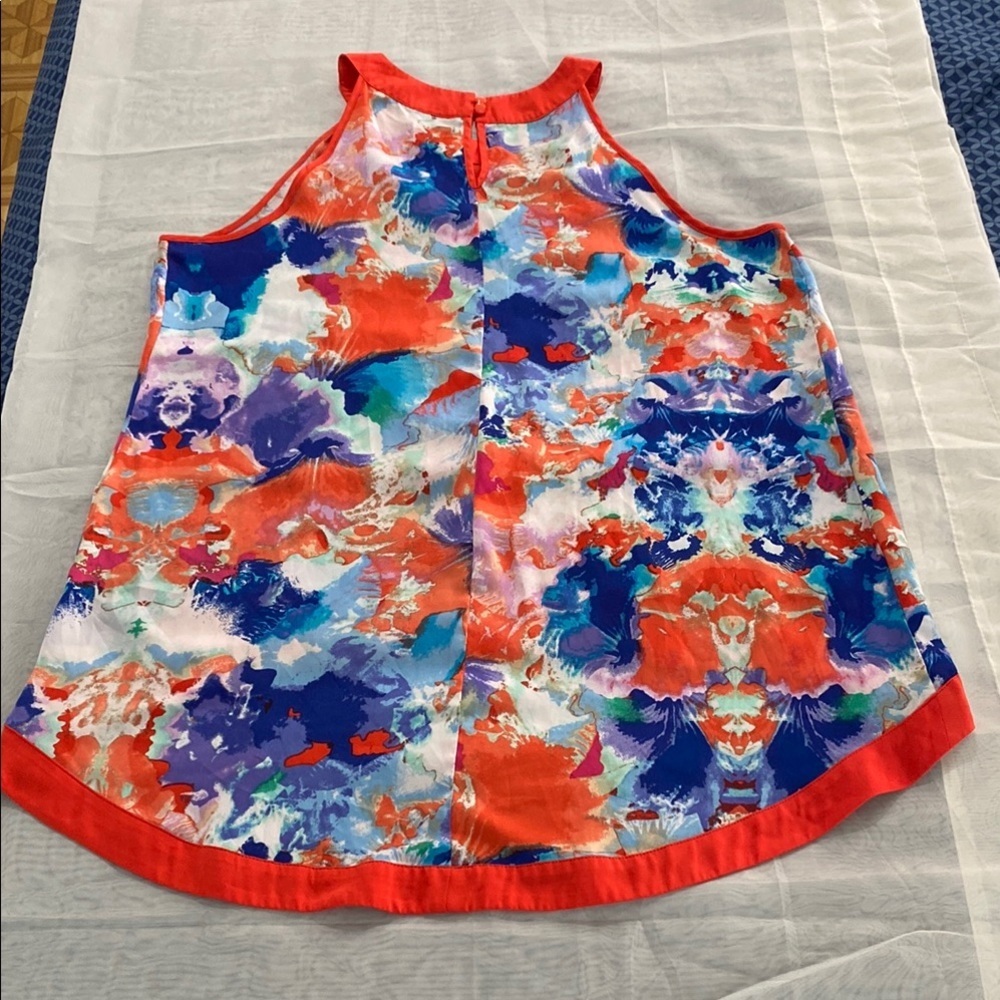 Nicole by Nicole Miller Orange Blue Graphic Asymmetrical Tank - Picture 4 of 12